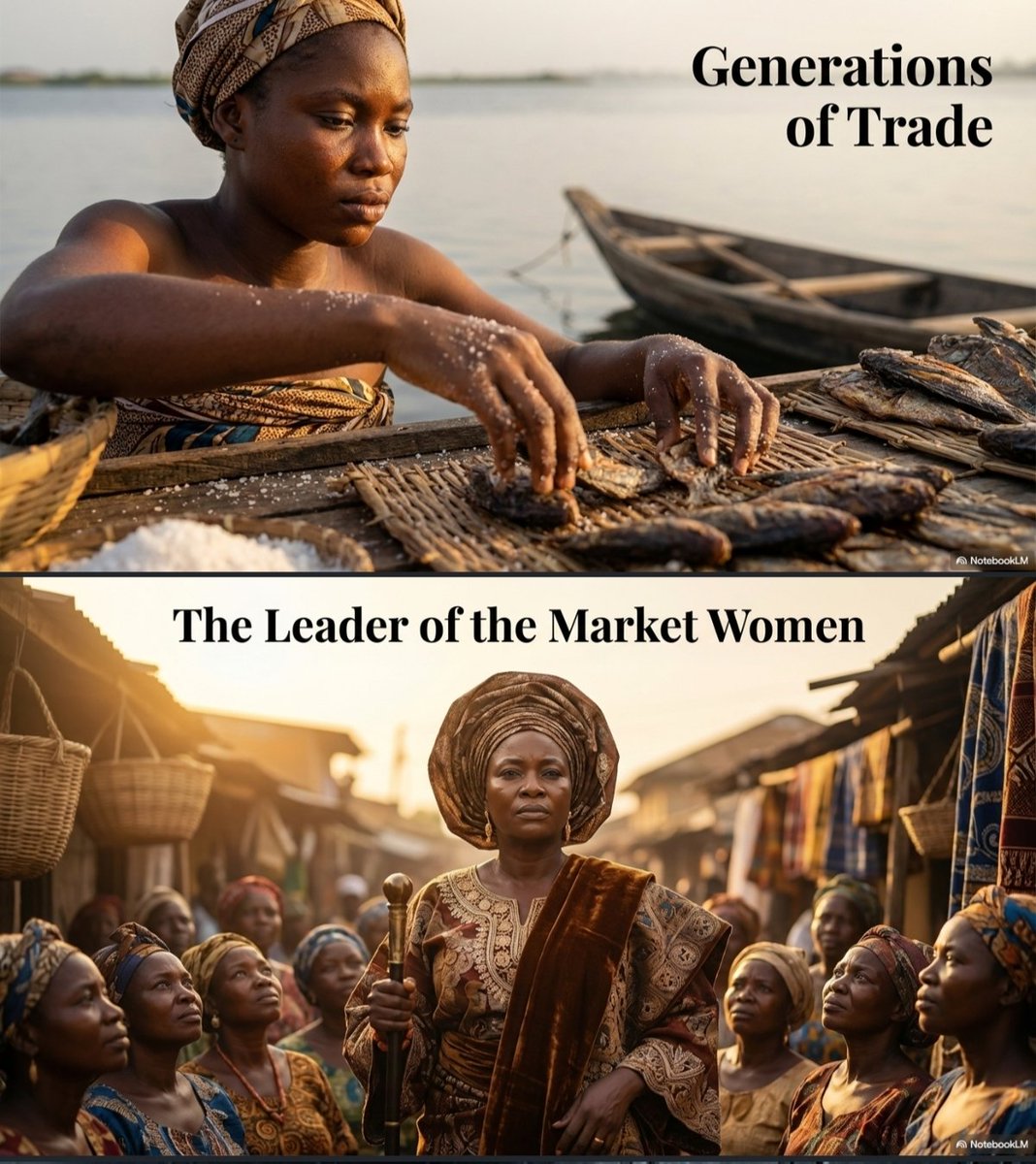 FictionXHistory's tweet photo. In 1935, Ereko Market in Lagos glowed with lantern light as traders engaged. Among them was Arike, a young fish seller who had learned the trade from her mother. She looked up to Alimotu Pelewura, the formidable leader whose voice echoed across the stalls #ErekoMarket https://t.co/jVslCS5aq5