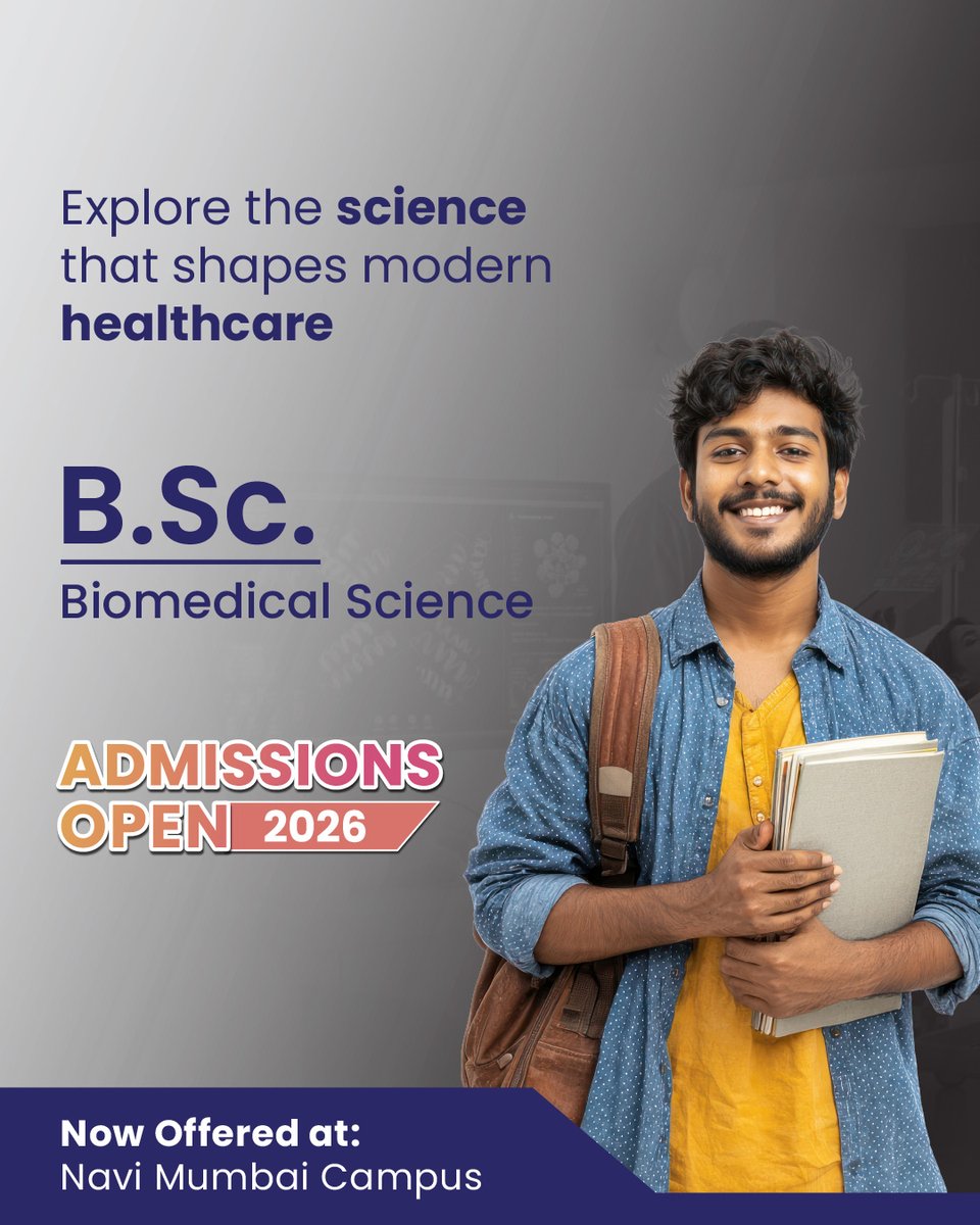 nmims_science's tweet photo. Begin your journey into biotech, molecular diagnostics &amp; cutting-edge research at NMIMS.

Offered at: Navi Mumbai Campus Only.

BSc Biomedical Science – Admissions Open 2026!

Apply Now - https://t.co/j593p4V5aK

#NMIMS #BiomedicalScience #Biotech #Science https://t.co/xnHztVNpgx