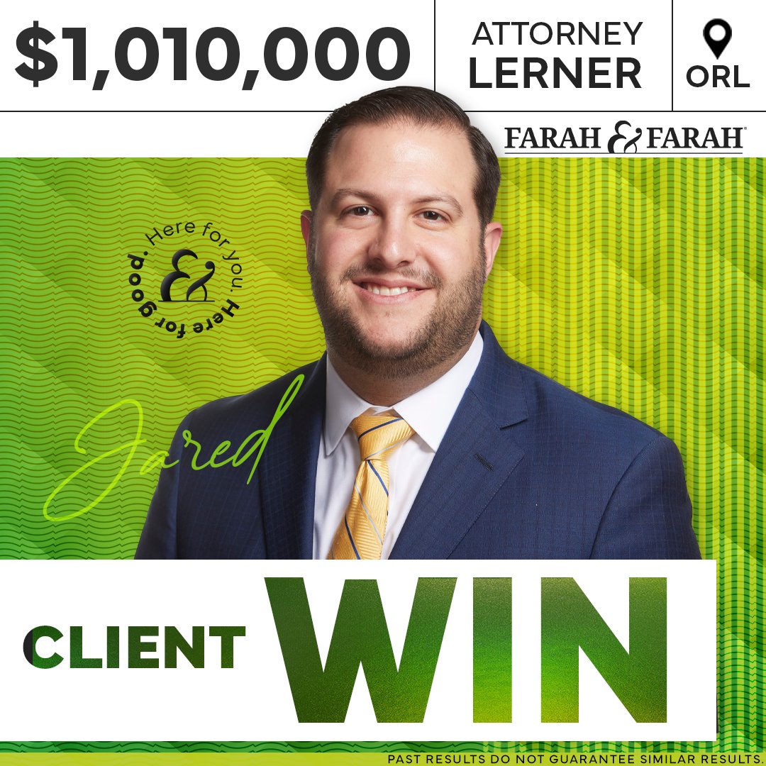 farahandfarah's tweet photo. 💥$1,010,000.00 CLIENT WIN!💥

Orlando personal injury attorney, Jared Lerner, put up a #FarahFight and secured a HUGE #ClientWin of $1,010,000.00!

To learn more about Jared: https://t.co/OXDVCMjZA3

#FarahandFarah #Orlando https://t.co/yDGZunbUa5