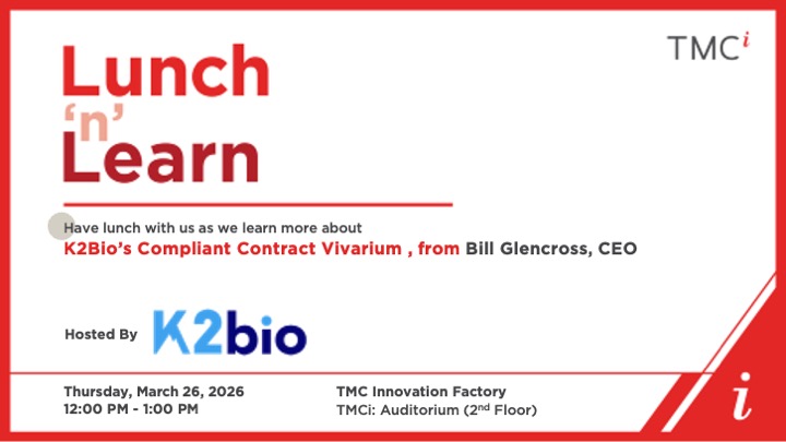 TMCInnovation's tweet photo. We're excited to feature Bill Glencross, CEO of K2Bio, for a special Lunch n' Learn session on March 26, 2026, at 12 PM!

Bill will share the history behind K2Bio, the core capabilities that support breakthroughs, and guide guests through the compliant contract vivarium. https://t.co/4xVnqWi95D