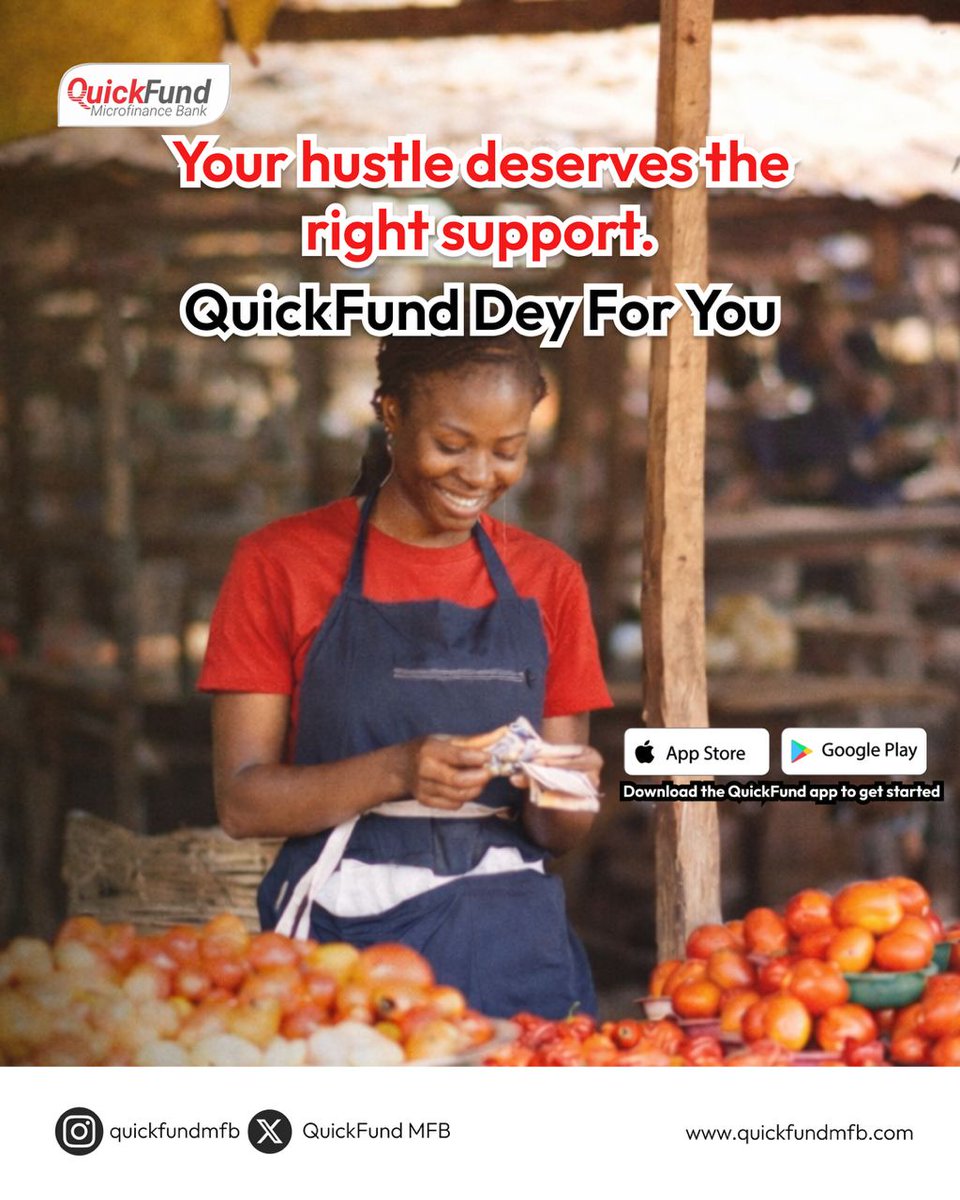 quickfundbank's tweet photo. Your hustle deserves the right support, QuickFund dey for you. 💼💰

#QuickFund
#SupportYourHustle
#MicrofinanceBank
#BusinessSupport
#LoanInNigeria https://t.co/VZoe9E2Ahs