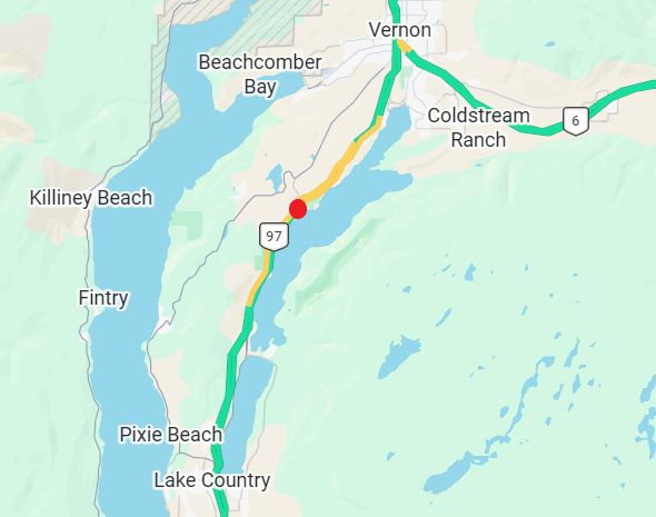 DriveBC's tweet photo. ⚠️#BCHwy97 - expect delays in both directions near Westridge Rd due to two vehicle incidents.
Crews are on scene.
#ColdstreamBC #VernonBC
https://t.co/MNovn5LekK https://t.co/5nLEuJ8UI5
