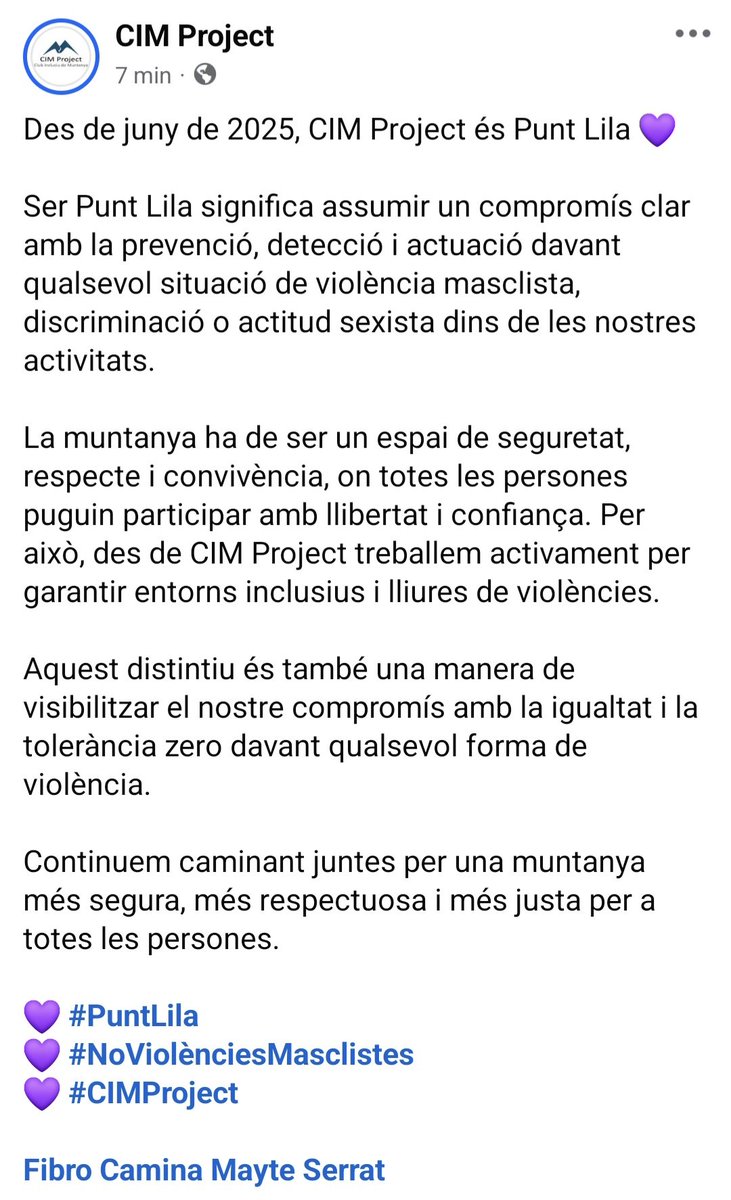 somcimproject's tweet photo. Des de juny de 2025, CIM Project és Punt Lila 💜
Assumim un compromís clar amb la prevenció, detecció i actuació davant qualsevol situació de violència masclista, discriminació o actitud sexista.
💜 #PuntLila
💜 #NoViolènciesMasclistes
💜 #CIMProject https://t.co/Au0HKTdQSm