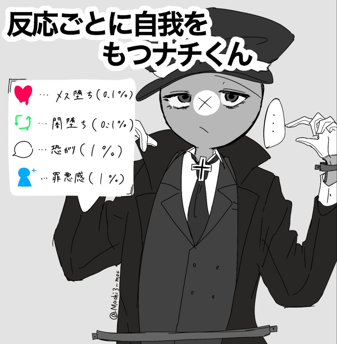 Mochi3_moc's tweet photo. 反応ごとに自我をもつ卍くんです！期間は1週間です、ぜひお付き合い下さい✨ #カントリーヒューマンズ  #countryhumans https://t.co/HCBUkzZh8U