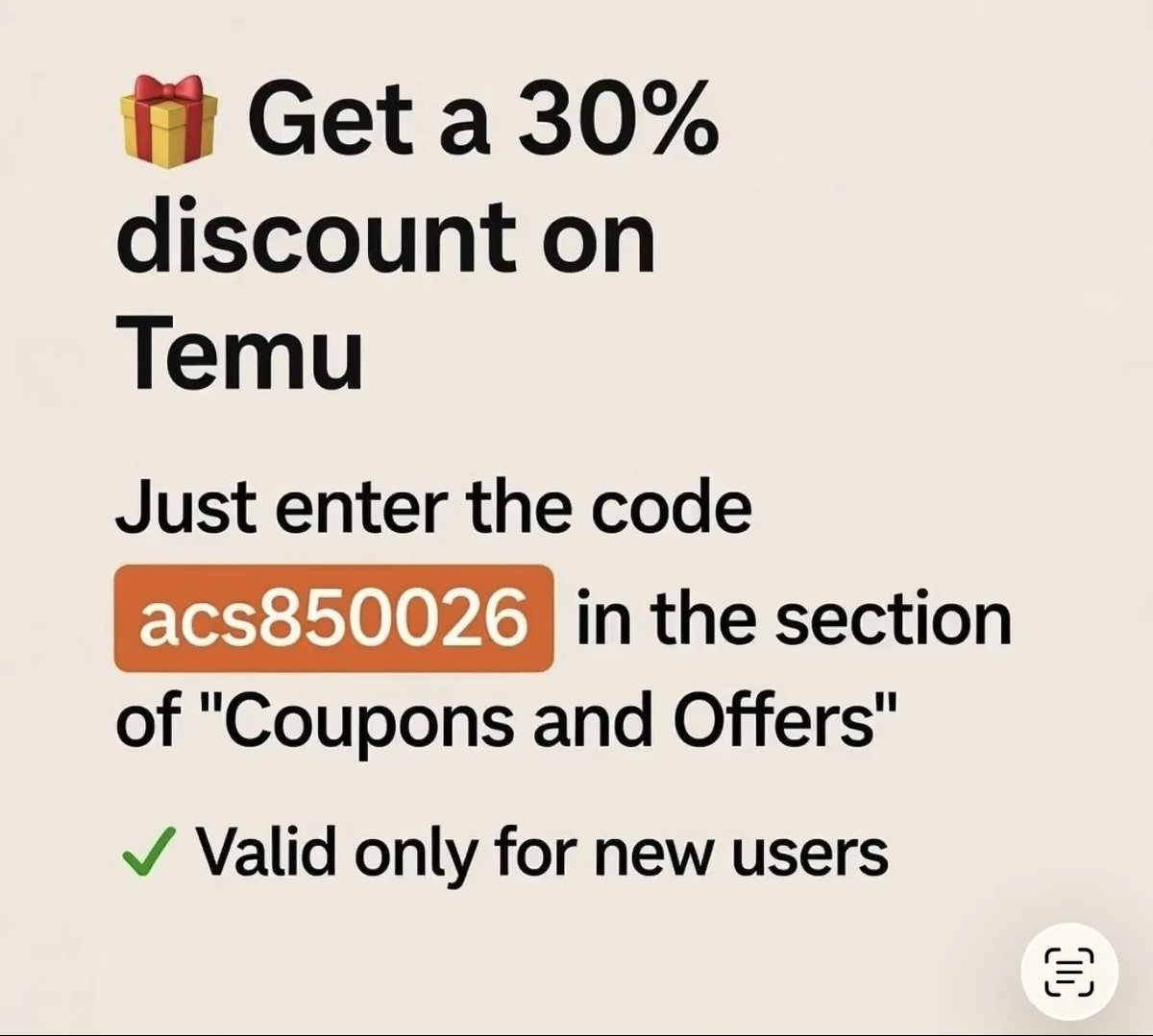 temu_cupon's tweet photo. 🎻 💜 🐢 🐸
Frete grátis
💡 Cómo usarlo? Código de cupón de Temu: capone
🔎 Simplemente abre la aplicación de Temu y busca: acs850026
O bien:
🎟️ Insértalo en la sección de cupones/códigos durante el pago. https://t.co/byxMDdPTID