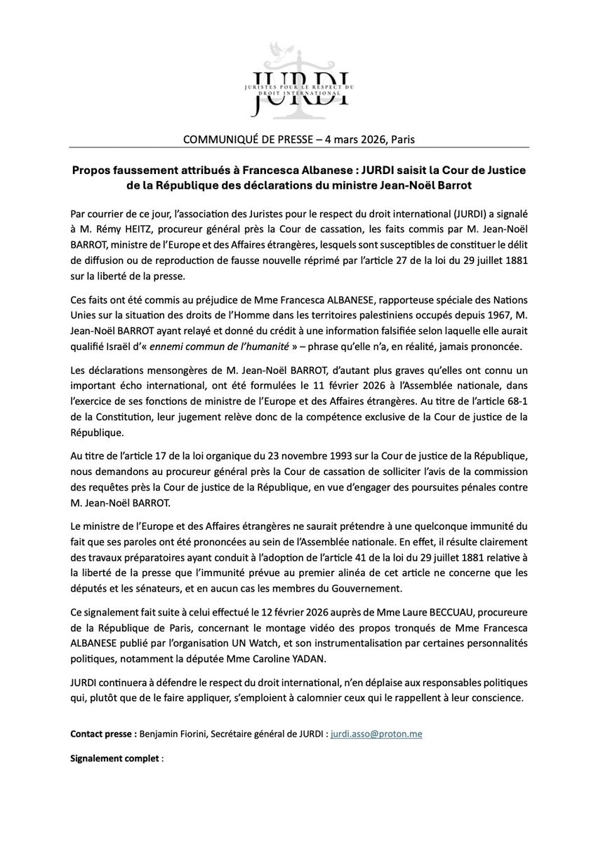 Juristes pour le respect du droit international tweet media