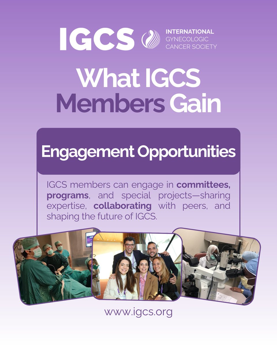 IGCSociety's tweet photo. Your expertise matters—beyond the clinic.
IGCS members can engage in committees, programs, and special projects, collaborating with peers worldwide and helping shape the future of gynecologic cancer care.
🔗 Learn more: https://t.co/vVOsbxjWxk
#IGCS #MemberBenefits #ProfessionalEngagement #GynecologicOncology #GlobalHealth #WomenInMedicine #MedicalLeadership