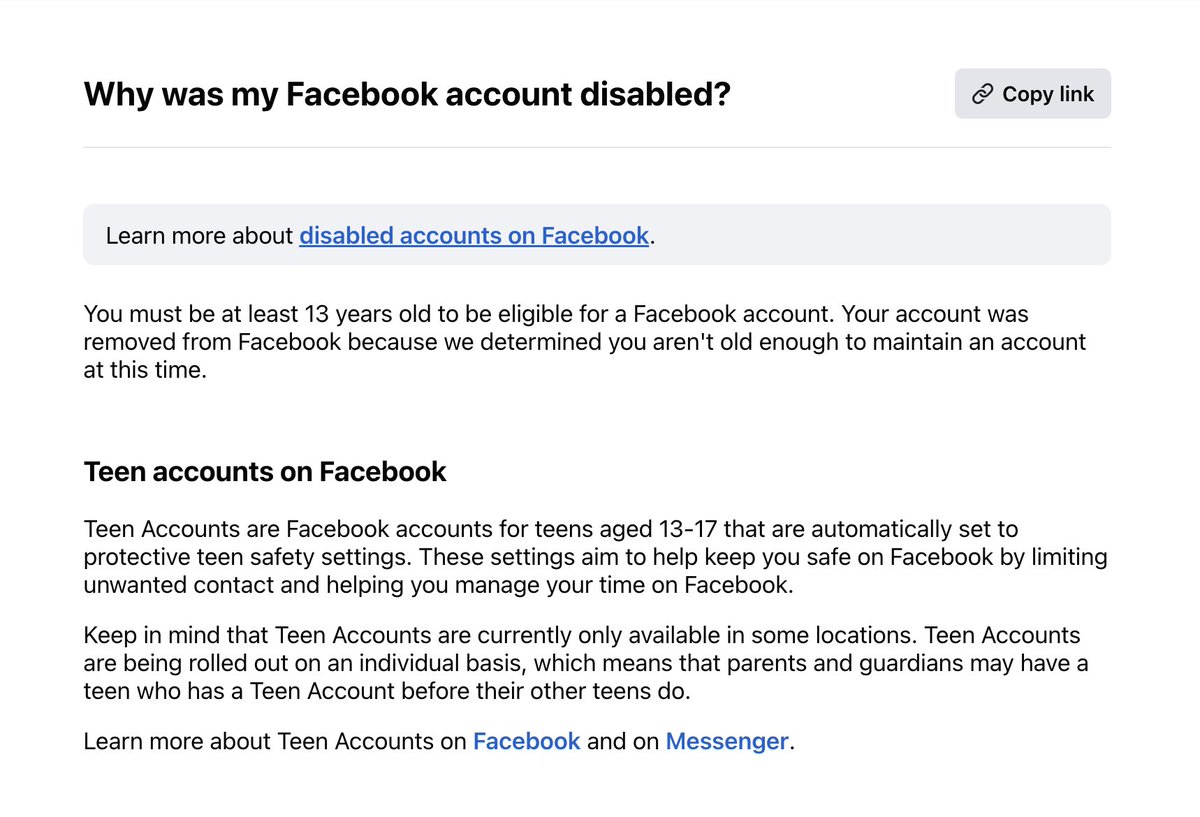 craigmckown's tweet photo. @facebook Okay, more info keeps popping up. This is crazy. @facebook cancelled my account because it says I'm not old enough (I must be 13 or older). FYI, I'm 45 years old. Please help @facebook https://t.co/iSPcNQBIYR
