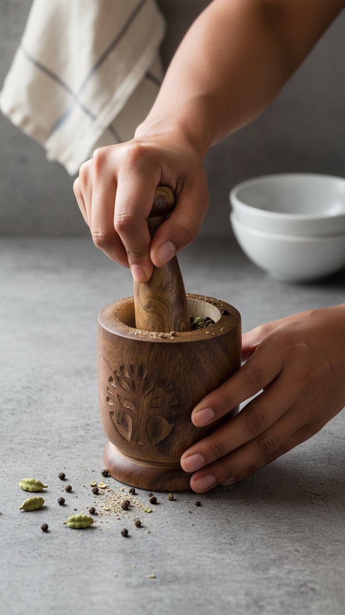 getwoodle's tweet image. Hand-carved walnut mortar, where everyday spices meet timeless craft.
A small ritual from Kashmir the gift of Kashmir - link in bio.

#woodle #giftfromkashmir #kashmircraft #walnutwood #handcraftedhome #slowcraft #indianhandmade #kitchenrituals #woodenware #artisanmade
