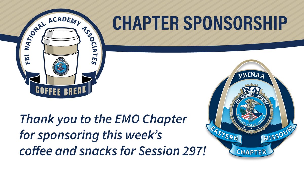 FBINAAQuantico's tweet image. We can’t believe Week 9 is already here! Graduation is just around the corner. 
A big thank you to the Eastern Missouri Chapter for sponsoring snacks and coffee for our students this week. We are grateful for their support! #FBINAA #Session297 #EasternMissouri