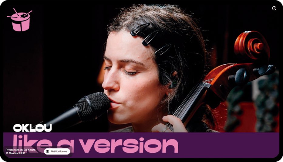 🚨 THE CELLO?! After playing the marimba, guitar, flute, and keyboards for Tiny Desk, Oklou is bringing her cello skills to her <a href="/triplej/">triple j</a> session! Premieres March 10th