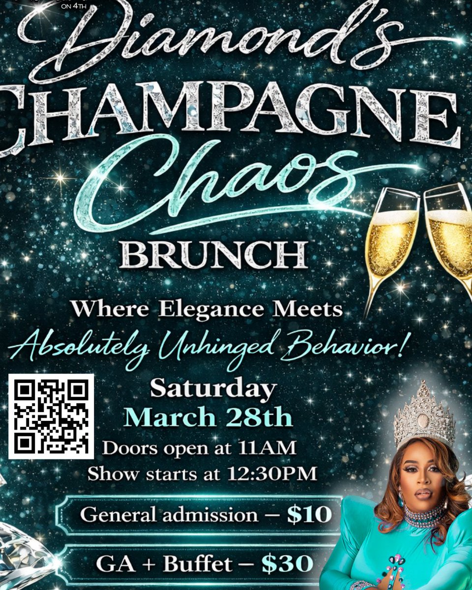 SAT 3/28! Doors open at 11 AM as DJ Cysum sets the vibe while the Soul Food Brunch Buffet kicks off. Show begins at 12:30 PM when Diamond takes command of the stage with her dancers. After the show, DJ Cysum takes your requests and turns the room into the ultimate dance floor.