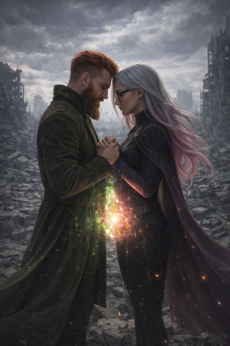 JohnHeatz's tweet image. COLOSOS DEL VACÍO — III

El mundo cayó.

Nuestro juramento no.

No sabemos cuánto queda.
No sabemos quién más sigue vivo.

Pero algo respondió.

No era solo mi energía.
No era solo la suya.

Era distinta.

Y estaba creciendo. 

#ColososDelVacío #Temporada1 #jhvisuals #aiart