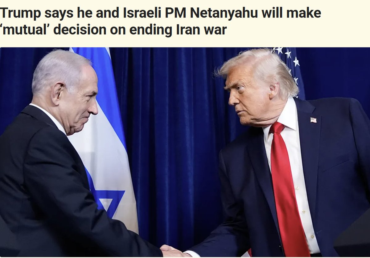 bs_Icap's tweet photo. 🚨Just in: Trump says he and Israeli PM Netanyahu will make a 'mutual' decision on ending Iran war. https://t.co/9tIg2mzgp1