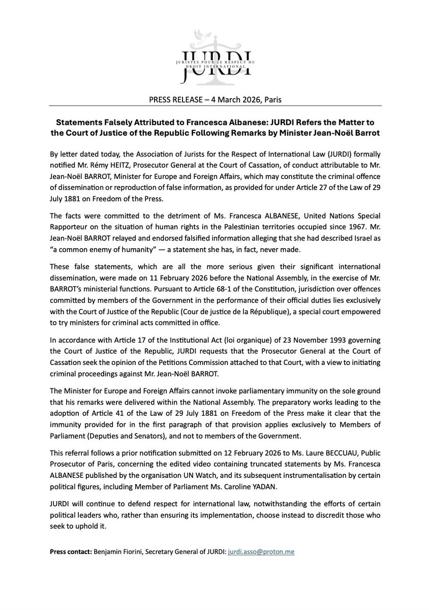 Juristes pour le respect du droit international tweet media