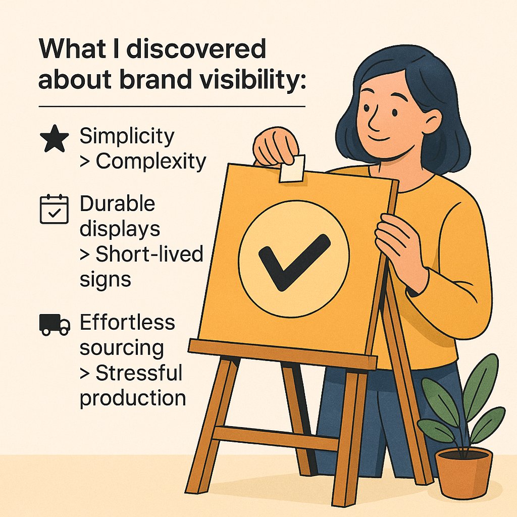 AboveAllAd's tweet photo. What I discovered about brand visibility:

Simplicity > Complexity.  
Durable displays > Short-lived signs.  
Effortless sourcing > Stressful production.  

How do you make your brand pop? https://t.co/9ORnyh5a9r