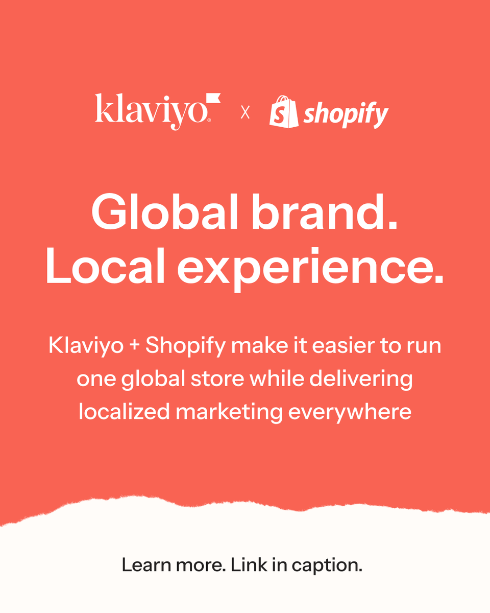klaviyo's tweet photo. We’re deepening our Shopify integration to help brands scale globally. With Locale Aware Catalogs, Shopify Markets data flows directly into Klaviyo so language, currency, pricing, &amp; product availability match each shopper’s region automatically. https://t.co/sKQaNVPeg5 https://t.co/Z3dRNNcTpB