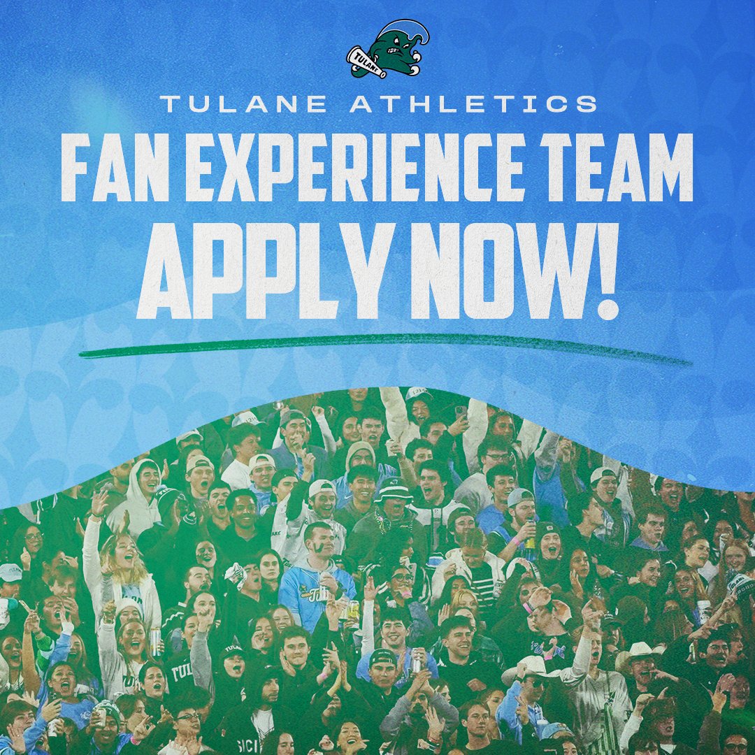 tuwaveriders's tweet photo. 🚨TULANE STUDENTS🚨

Want to be a part of the action on game day? Join our Fan Experience team and help create an unforgettable atmosphere for our fans and student-athletes! Apply using the link below by Monday, April 6!

🔗: https://t.co/4CeOA9AXQs

#RollWave🌊 https://t.co/2sMZExWlAi