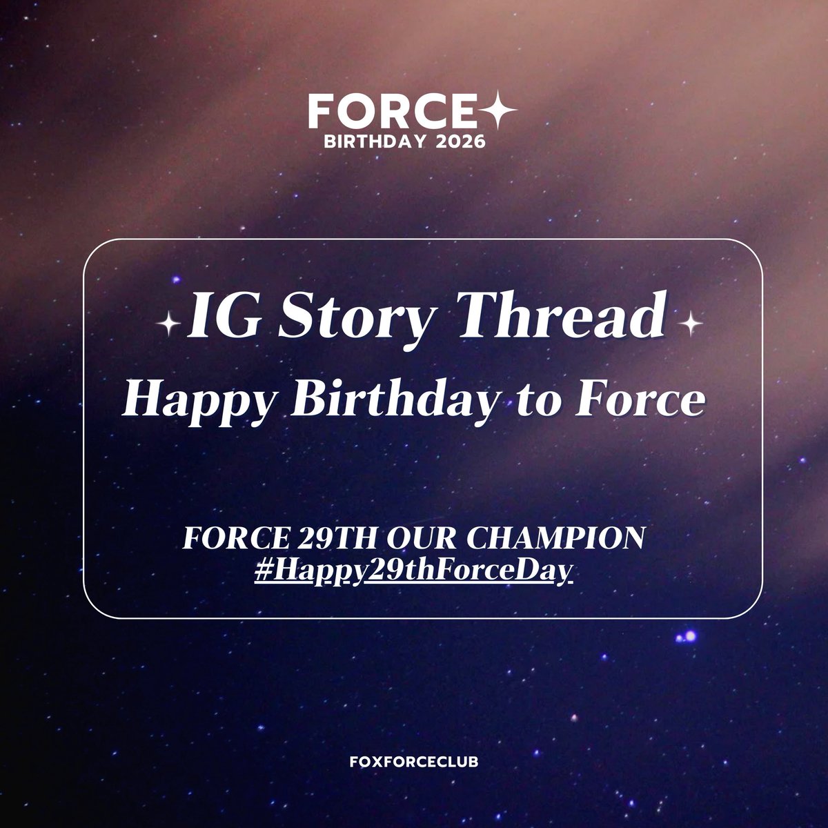 𓈃 09.03.69
💌 เธรด IG Story: fforce_ 

ฟ็อกฟอสขอรวบรวมทุกความรัก ทุกคำอวยพร จากไอจีสตอรี่ของคุณฟอสไว้ในนี้นะงับ 🦊🎂

FORCE 29TH OUR CHAMPION 
#Happy29thForceDay
#fforce_ <a href="/fforcejs/">ฟอสสึมิอาจแทนคุณได้</a>
#FOLARIS #เจ้าพวกจองหองพองขน