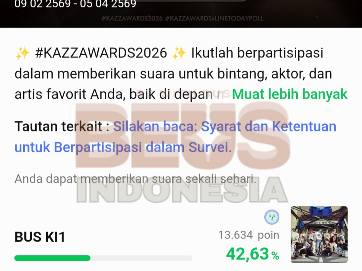 📢 Calling BEUS to #VoteForBUS on #KAZZAWARDS2026 💖

📅 9 Feb - 5 Apr 2026

1. Via website:
🔗 worldwide.kazzmarket.com/vote/ counts for 80% (no limit per day)  
2. Via LINE TODAY Poll counts for 20% (1 vote/day)
🔗 liff.line.me/1454988218-Njb…

#BUSbecauseofyouishine
#KAZZMAGAZINE