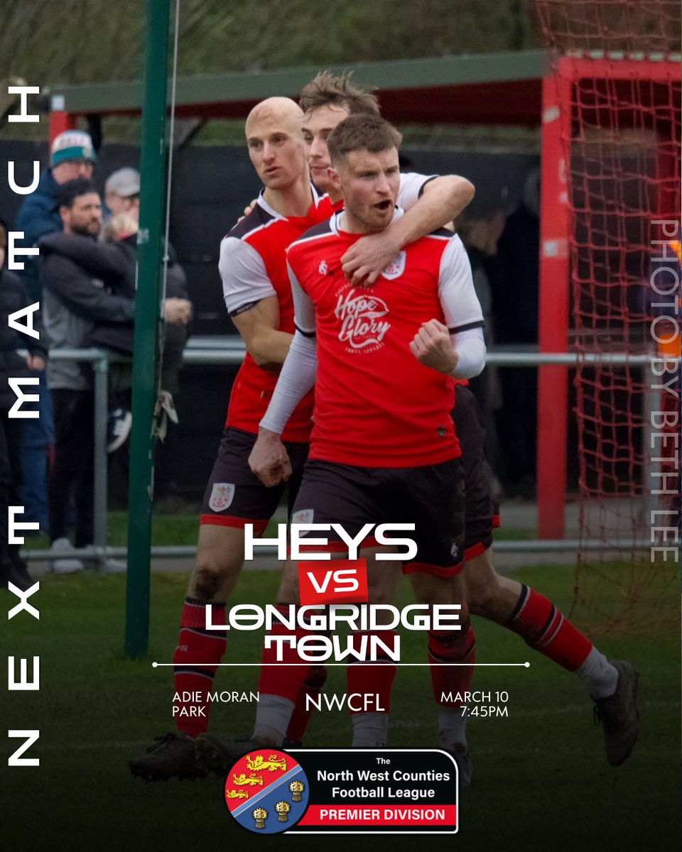 🔴⚪️ NEXT MATCH ⚪️🔴 

Tomorrow we take on Longridge town looking to make it 5 wins out of our last 5, this is our 3rd of 5 consecutive home games!

🆚 <a href="/LongridgeTownFC/">Longridge Town FC</a>
🏠 Adie Moran Park
📆 10/03/2026
⌚️ 7:45pm
🎟️ £7 Adults, £4 Concessions, Under 16s FREE

#UpTheHeys