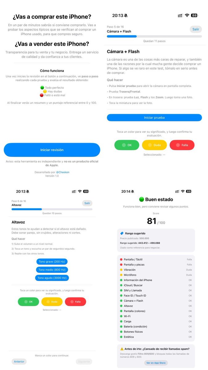Hoy estoy publicando una nueva app en App Store! Para probar y comprar/vender sin riesgo un iPhone usado

. La app se llama ¿Compro este teléfono? y el link de descarga👇100% gratis 😎

apps.apple.com/cl/app/compro-…

Y si no han usado el Filtro 809/600 aún, hágase ese favor 😃