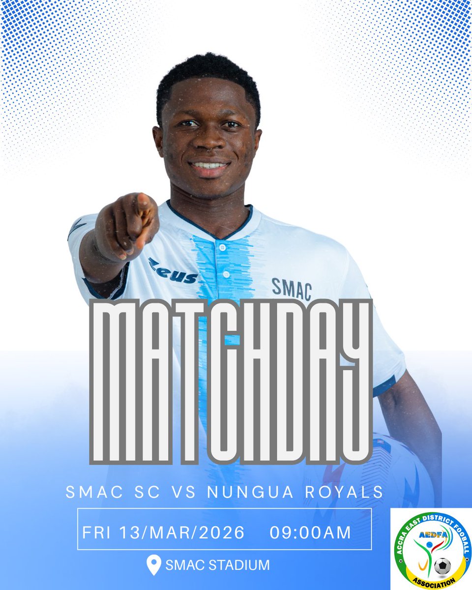 ⚔️ MATCH DAY
SMAC SC 🆚 Nungua Royals
🕘 9:00 AM
📍 SMAC Stadium
Let’s go boys ⚽🔥
