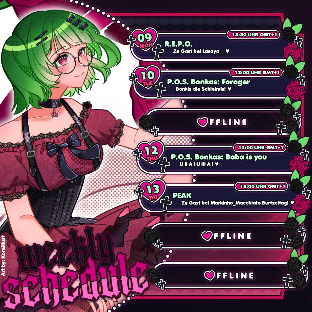 ⁺˚⋆｡°✩【ＳＴＲＥＡＭＰＬＡＮ】✩°｡⋆˚⁺

✩ Montag ➼ R.E.P.O. bei <a href="/LaSaYa__/">LaSaYa |LeFamily✨</a> 🤑
✩ Dienstag ➼ Forager⛏️
✩ Donnerstag ➼ Baba is you 🐏
✩ Freitag ➼ PEAK bei <a href="/MarkiMacchiato/">Markinho Macchiato</a>  🏞

Wir schlecken uns ab! :3