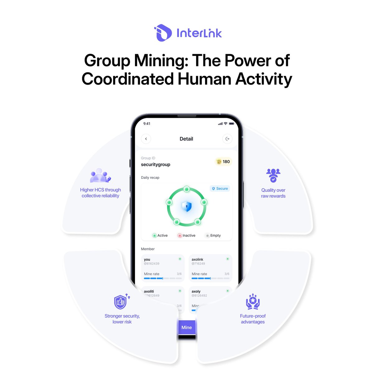 Group Mining: The Power of Coordinated Human Activity

Bots can simulate activity at scale. But what they struggle to replicate is real human coordination.
Group Mining in InterLink is designed to capture exactly that.

🌐 Why Group Mining matters
• Stronger HCS through