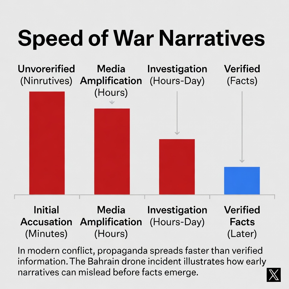 chomcho's tweet photo. IRAN PROPAGANDA PLAYBOOK

First the accusation, then the correction.  

Russian and Iranian media rushed to blame the United States before the facts were even established.  

CENTCOM’s clarification shows the reality: an Iranian drone struck a residential neighborhood in Bahrain, injuring civilians.  This pattern is not new.  

Authoritarian regimes often weaponize information to shape the first narrative, hoping the correction never travels as far as the lie.  

As Ronald Reagan once warned, “Trust, but verify.”  Strategic patience and verified facts remain essential in modern conflict.

Truth eventually defeats propaganda.  ⚠️🇺🇸 #MiddleEast #Geopolitics

CMC, 2