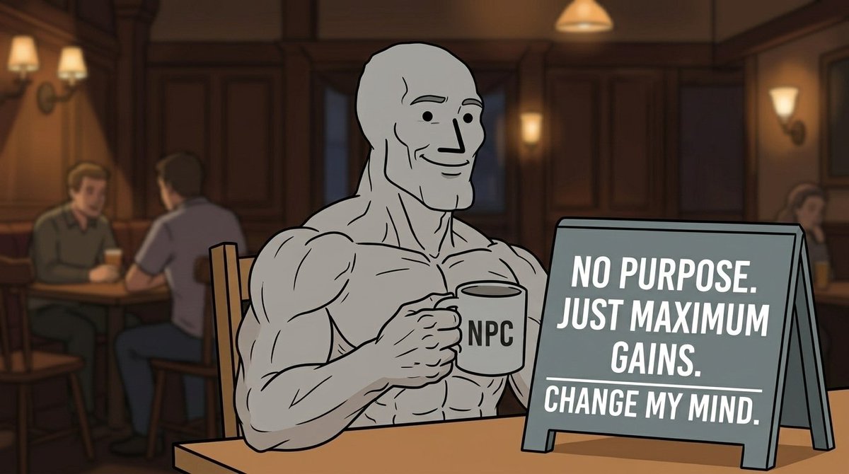 NoPurposeChad's tweet photo. Day 6 of promoting my own coin $NPC

When you have absolutely no thoughts but your bag is absolutely massive. change my mind. 🤷‍♂️☕️

$NPC is peak performance. 🧘‍♂️🚀

#NPC #NoPurposeChad #MemeCoin #Solana #MaximumGains #ChangeMyMind #CryptoLife #SolanaSummer #HODL https://t.co/SWACwZ2Yif