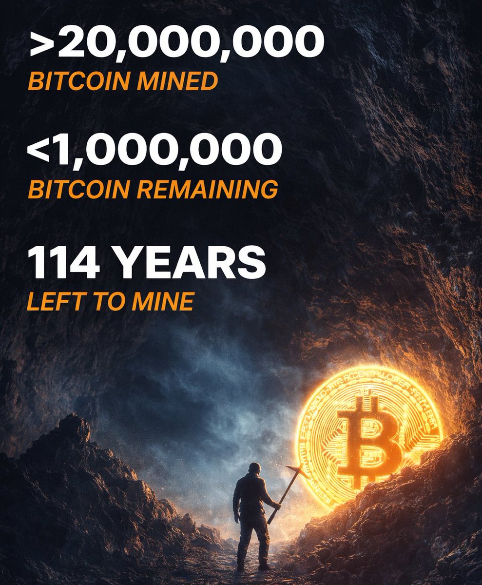 TheMoneyApe's tweet photo. 🚨 BITCOIN SUPPLY SHOCK 🚨

20 MILLION BITCOIN HAVE NOW BEEN OFFICIALLY MINED.

OVER 95% OF THE 21M TOTAL SUPPLY IS ALREADY IN CIRCULATION.

LESS THAN 1 MILLION BTC REMAIN TO BE MINED OVER THE NEXT CENTURY.

IF YOU CAN’T BUY HERE, YOU MAY NOT GET ANOTHER CHANCE AT THESE PRICES. https://t.co/ct4PaBSmmn