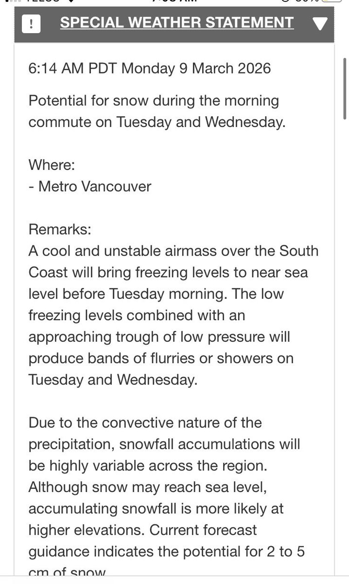 MarkShumas's tweet photo. Updated 5am forecast for Metro Vancouver from Env Canada https://t.co/ygOA9d2k39