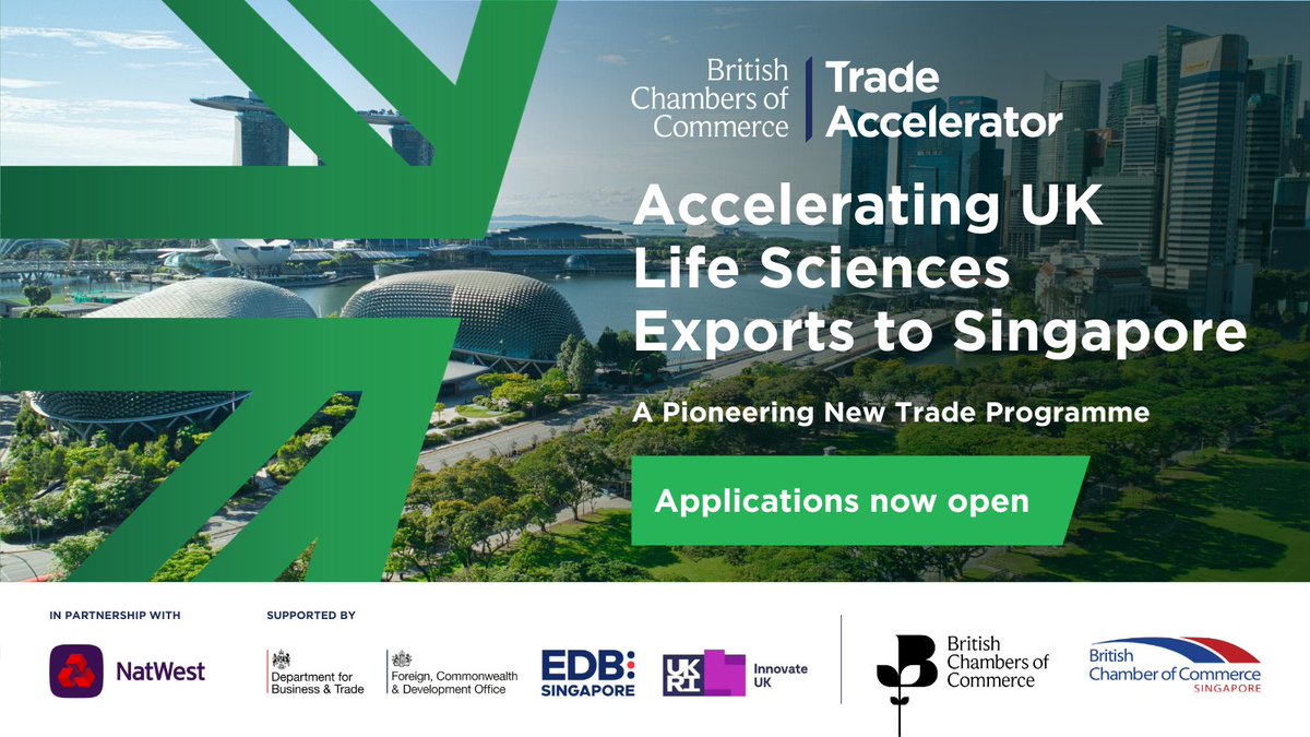 chambercustoms's tweet photo. 🇸🇬 Applications now LIVE for the Singapore Trade Accelerator.

Delivered by the BCC with @britchamsg and @NatWest_Help, the programme supports UK SMEs in the life sciences sector to expand into one of the world’s most dynamic markets.

Apply now 👇
https://t.co/9nIwFyY2Rc https://t.co/3LORfIhcqW