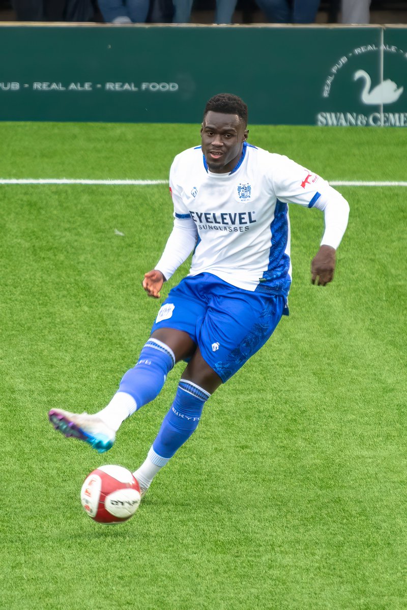 GomboczSteve's tweet image. More action images of the players during the game Bury v Vauxhall Motors on 7/3/26. Sad to hear L. Graham has gone back to Wigan. Good luck Leo. #BuryFC #PartOfIt @whitebluearmy @buryfcofficial #bfc140 #shakers