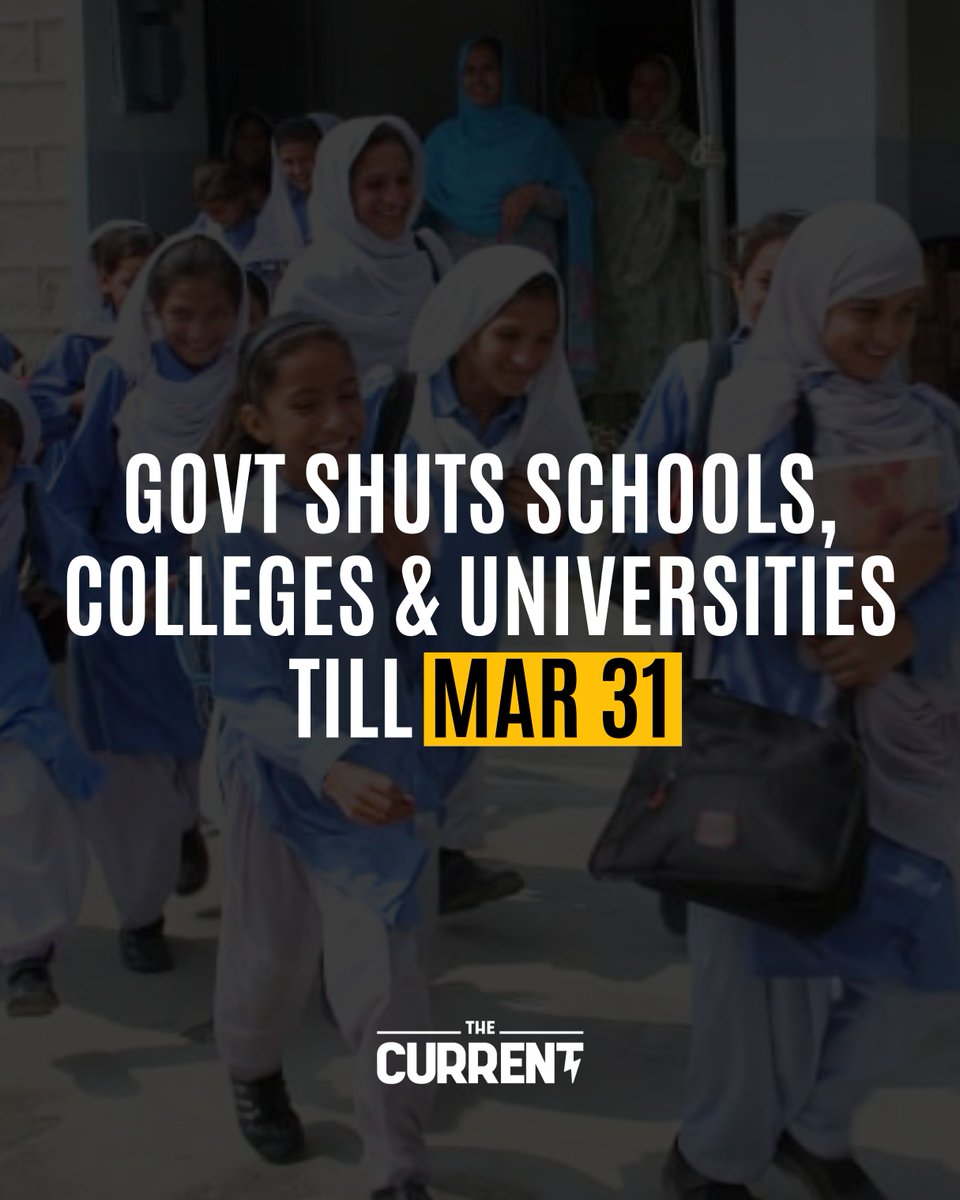 TheCurrentPK's tweet image. 🚨 The Punjab government has shut educational institutions across the province from March 10 to March 31. 

However, examinations will continue as per schedule.

#TheCurrent #PunjabSchools #OnlineClasses