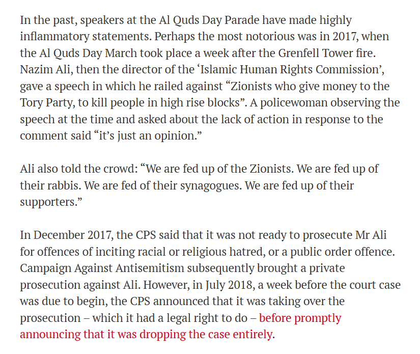 If you want to know how we as a society got to the point we're at today, this description of what took place at the 2017 Al Quds Day march here in London - and the response from law enforcement and the CPS - should give you a pretty good idea.