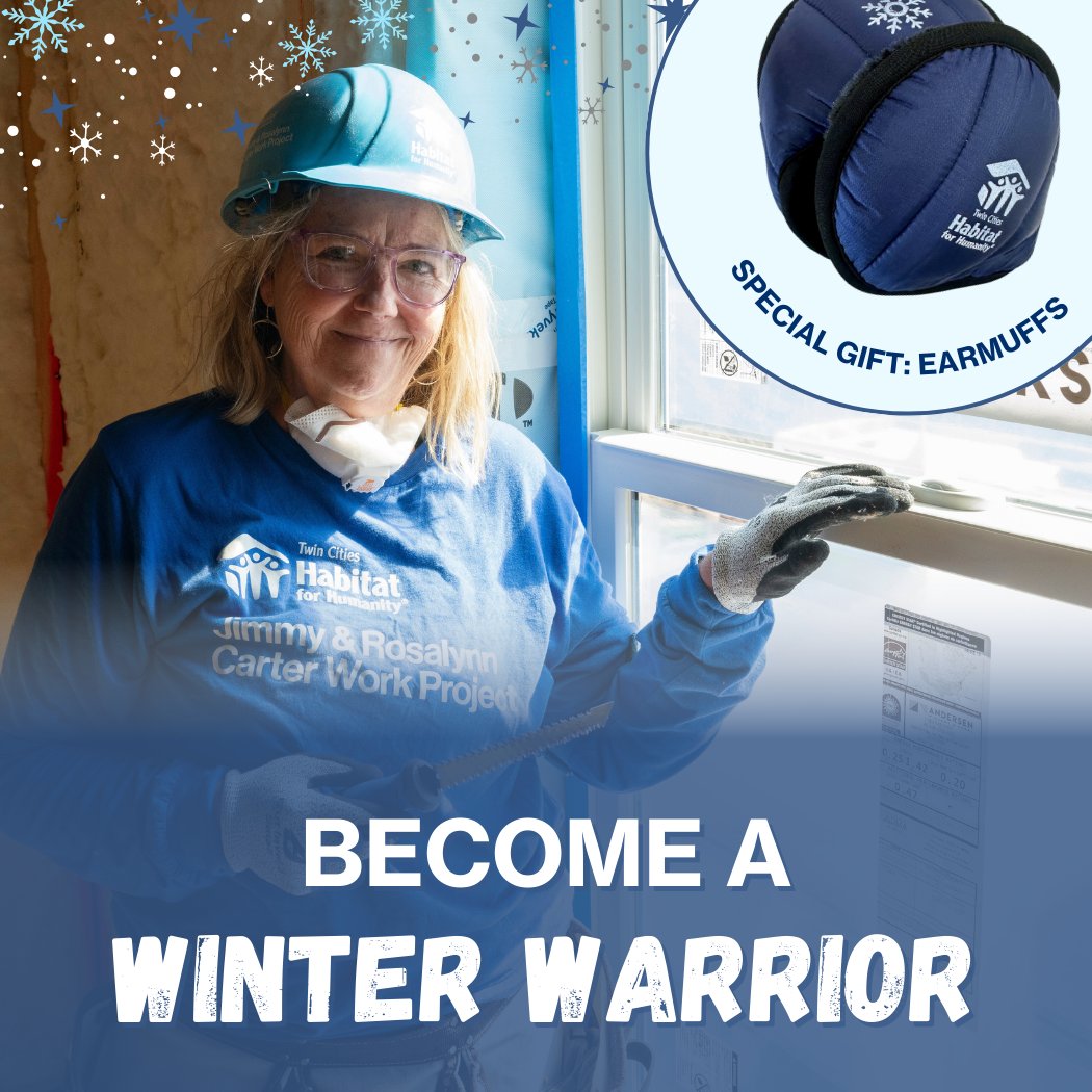 tchabitat's tweet image. March is the last month to become a Winter Warrior with Twin Cities Habitat! The cold weather doesn't stop us from buildings homes and hope in our community. Check out the details and earn exclusive Habitat earmuffs. hubs.ly/Q04611SG0

#habitatforhumanity #volunteering