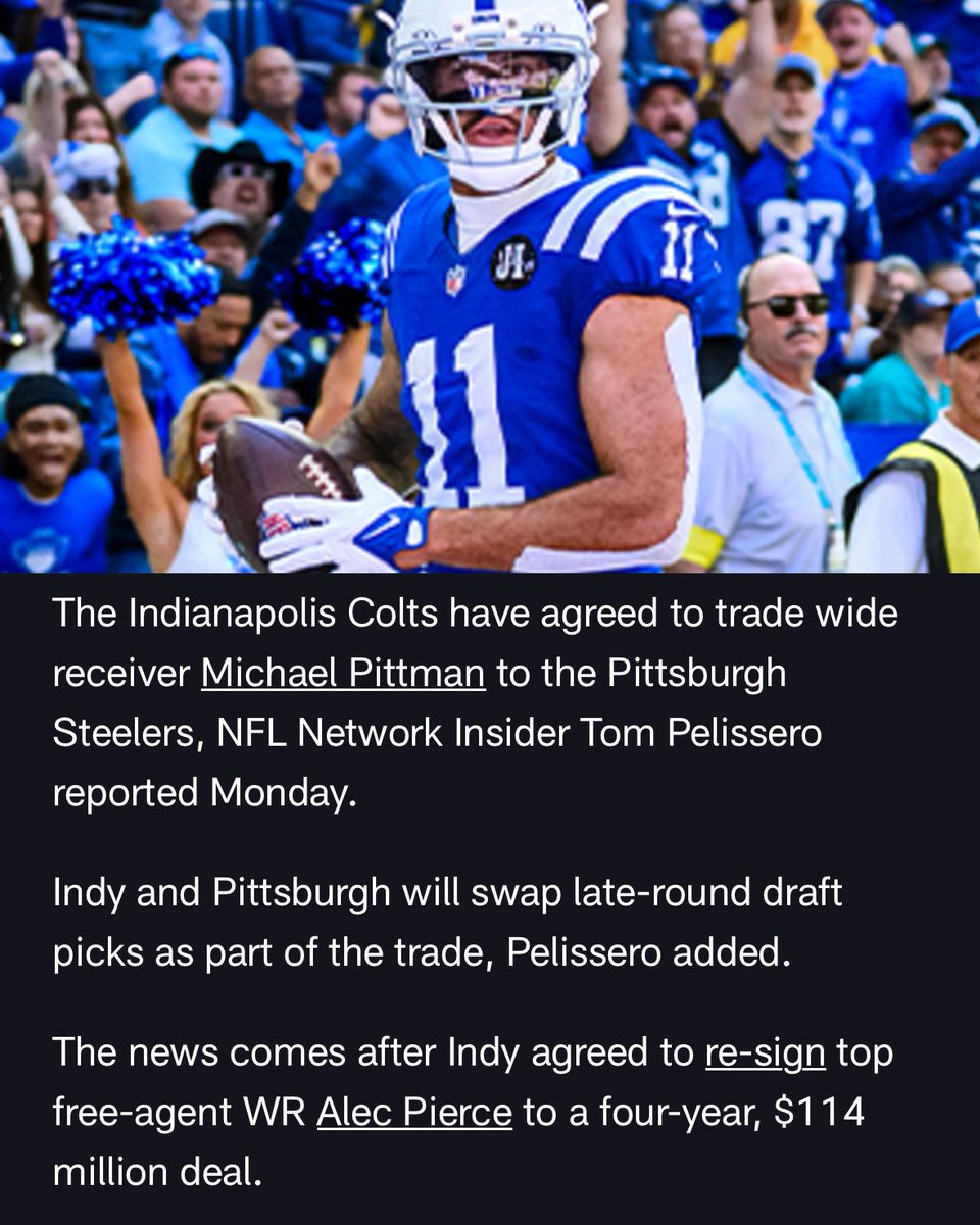 TempohhBets's tweet photo. Michael Pittman is now on the Pittsburgh Steelers.

More news to come.

#NFL https://t.co/W4RxeCRdvU