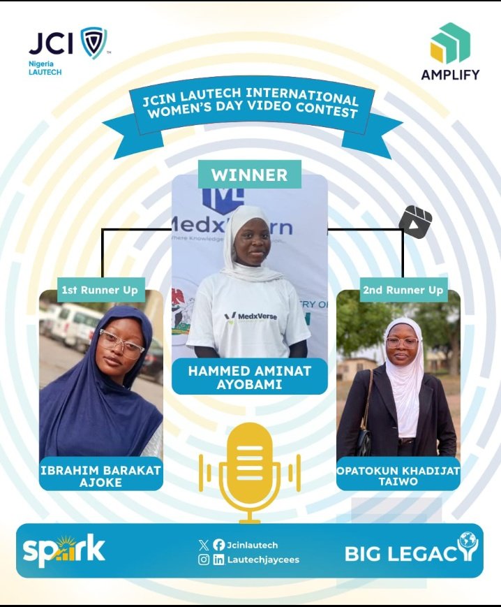 BkAjoke's tweet photo. Honored to emerge as the first runner up 🤭👏👏
#IWDVideoContest
#GiveToGain
#Growth
#JCINLautech https://t.co/LANFpcZ1Ea