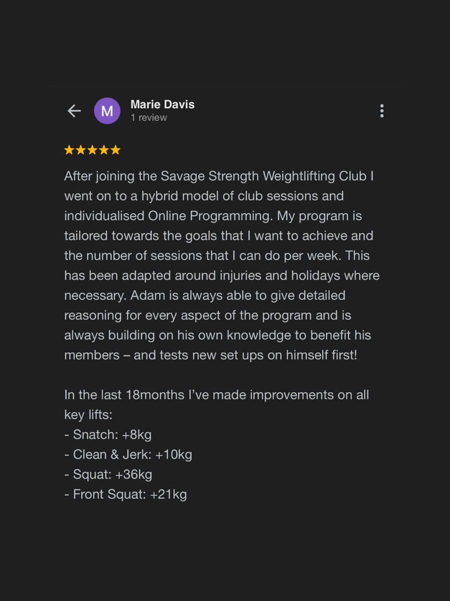 And since moving fully online none of that has changed.

✅ Individualised and tailored
✅ Adapted when needed
✅ Always willing to back up and give the reasons I've chose something

That, along with the progress people get, is probably why people stick around so long.

Hit me up