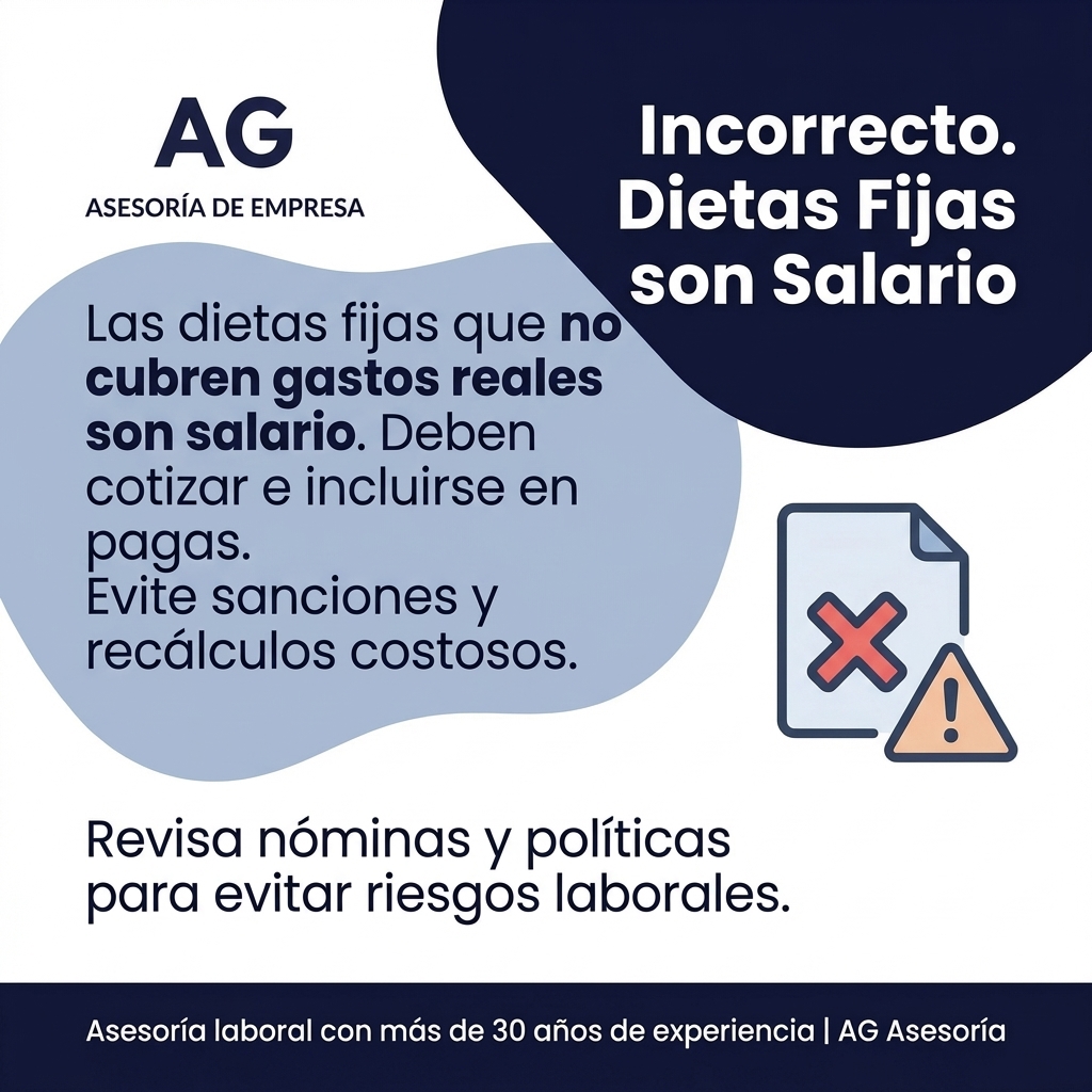 agerlach4's tweet photo. ¿Dietas fijas todos los meses para pagar menos cotizaciones? Es un error común. Si no hay gasto real, la ley los considera salario y deben cotizar. Evita sanciones e inspecciones: revisa tus nóminas.

#nomina #dietasfijas #riesgolaboral https://t.co/FLqsBod7R4
