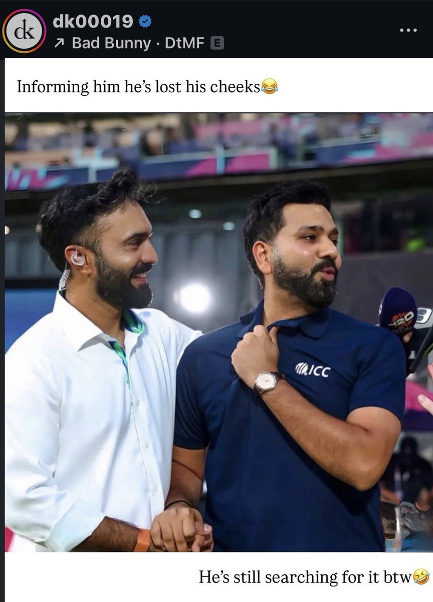 rohann__45's tweet photo. Instagram post of Dinesh Karthik with Rohit Sharma.😂👌🏻 https://t.co/E6Ka4O4v0v