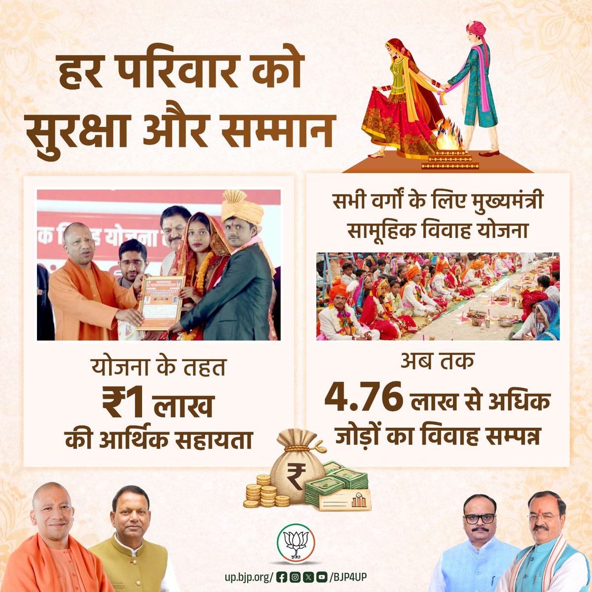 मुख्यमंत्री सामूहिक विवाह योजना के माध्यम से समाज के सभी वर्गों को आर्थिक व सामाजिक सुरक्षा प्रदान की जा रही है। 

प्रति जोड़ा ₹1 लाख की आर्थिक सहायता प्रदान कर पारदर्शिता सुनिश्चित की गई है।

#BJP4ViksitBharat #BJP4UP #नवनिर्माण_के_नौ_वर्ष