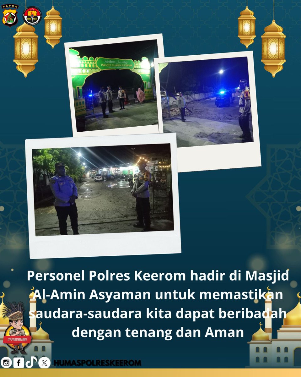 Personel Polres Keerom senantiasa hadir untuk memastikan keamanan di Masjid Al-Amin Asyaman agar setiap ibadah dengan tenang

#Darikeeromuntukindonesia
