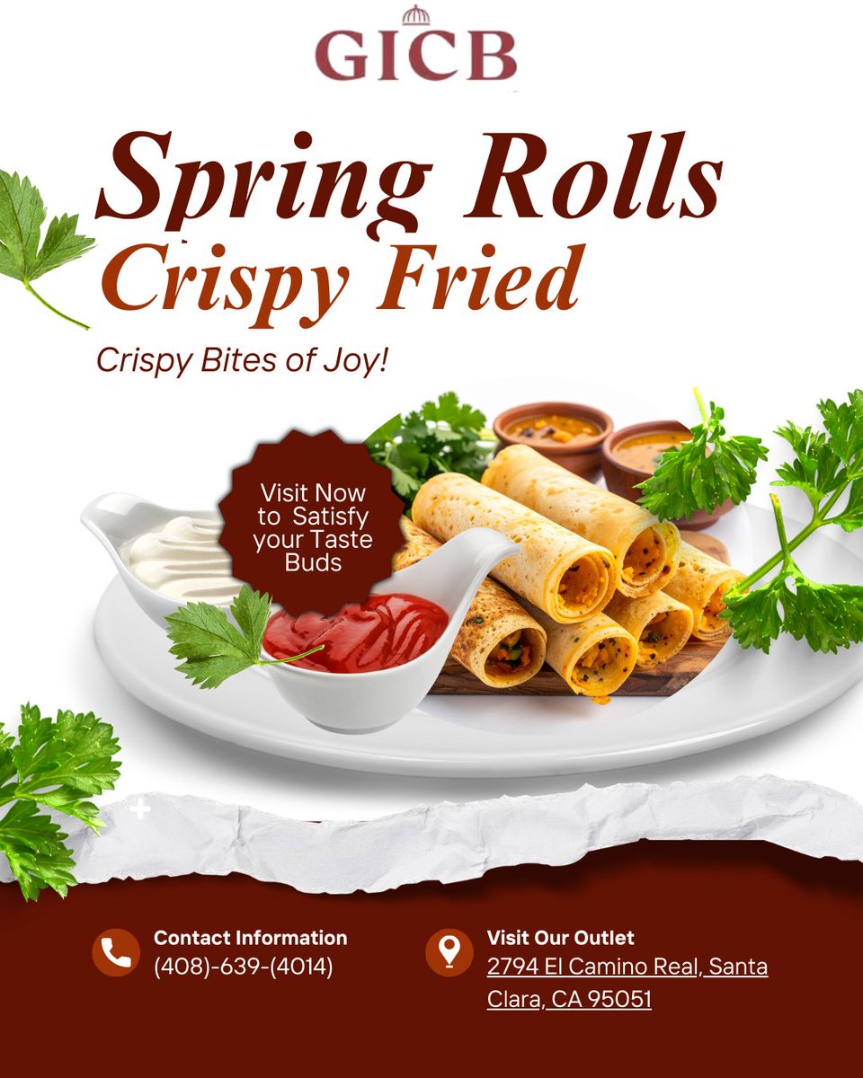 gicbbuffet_us's tweet image. Treat your taste buds to our freshly fried Spring Rolls, the perfect crunchy bite served with delicious dips. One plate is never enough!

#SpringRolls #CrispyBites #FoodCravings #CrunchyGoodness #FoodLovers #AsianFlavors #FreshAndCrispy #Foodie #SantaClaraEats
#BayAreaFood #GICB