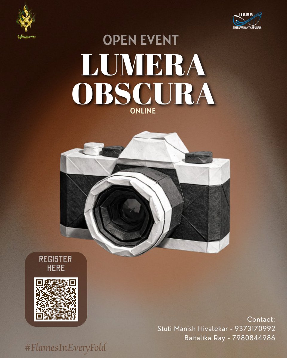ishya_iiser's tweet photo. Are you someone who loves capturing moments-freezing them in time with the power of your lens?
Bring your cameras and unveil your talent for capturing the unseen.
Join Lumera Obscura and let your vision speak!
#Ishya26 #photography #IISERTVM https://t.co/yLcwpgIhDP