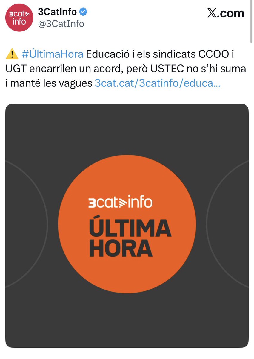 Titulen així, menteixen, perquè només hi estan d’acord sindicats minoritaris d’àmbit espanyol (que no arriben al 25% de representació dins del sector).

USTEC hi està en contra… i un petit detall de res: és el sindicat majoritari a primària i secundària.

La deriva dels mitjans