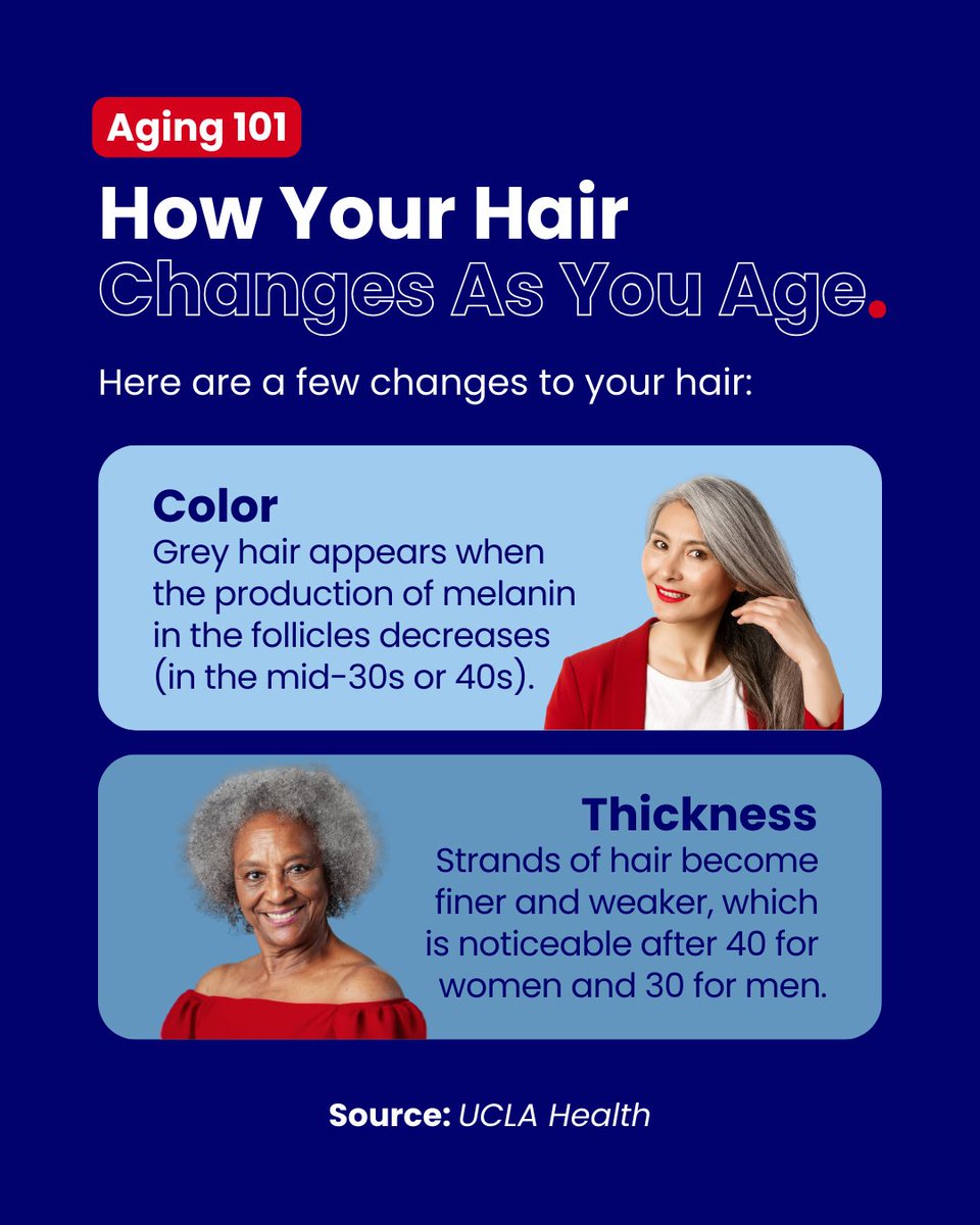 NHCOA's tweet photo. #Aging101 | Your #hair changes in ways beyond just going gray over time. 💇💇♀️
Understanding these changes, from texture to thickness, helps you adapt your hair care routine and embrace aging gracefully.
But remember: everyone's #aging journey is unique.🕰 https://t.co/oOpOxpEK4p