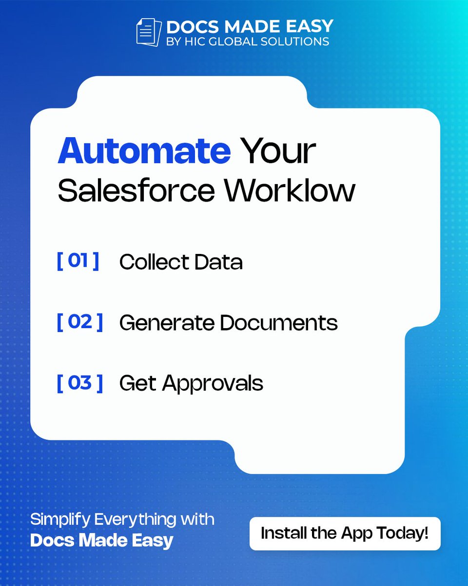 From data collection to document signing, automate every step in <a href="/salesforce/">Salesforce</a> .

- Forms

- Document Generation

- eSign Approvals

Discover more: docsmadeasy.com/salesforce-wor…

#SalesforceApps #WorkflowAutomation #BusinessAutomation #docsmadeeasy